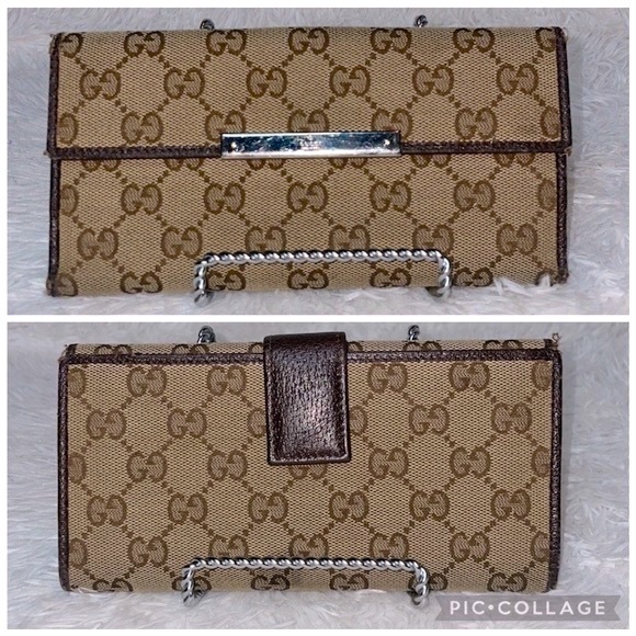 Gucci Monogram GG Canvas Leather Bamboo Bar Large Shoulder Tote & Folio Wallet - Picture 14 of 17